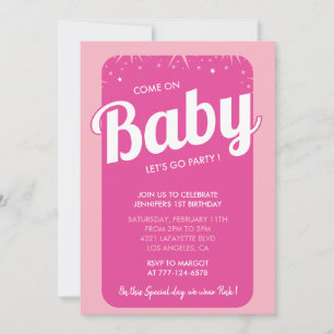 Hot pink 1st birthday invitations cute girl