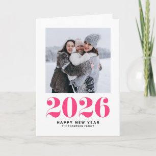 Hot Pink 2025 Bold Typography New Year Photo Holiday Card