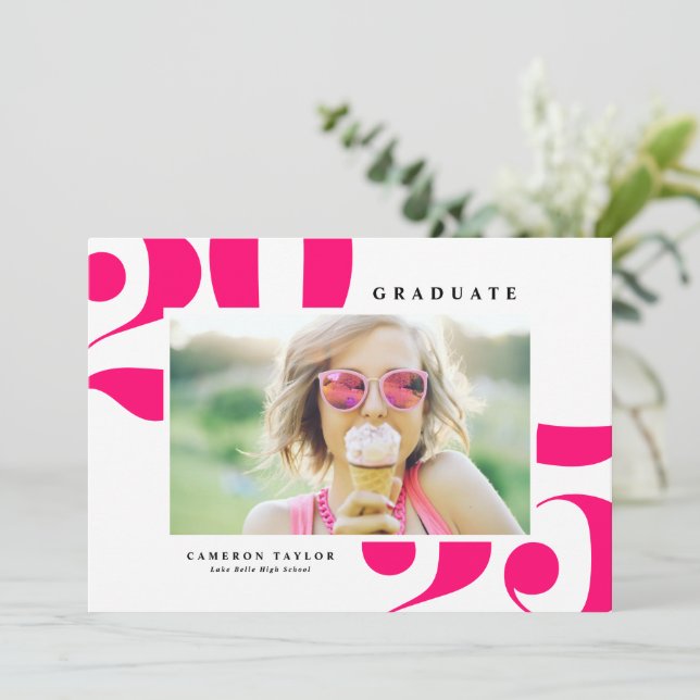 Hot Pink 2025 Bold Typography Photo Graduation Announcement (Standing Front)