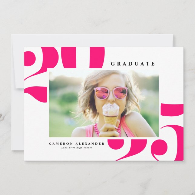 Hot Pink 2025 Bold Typography Photo Graduation Announcement (Front)