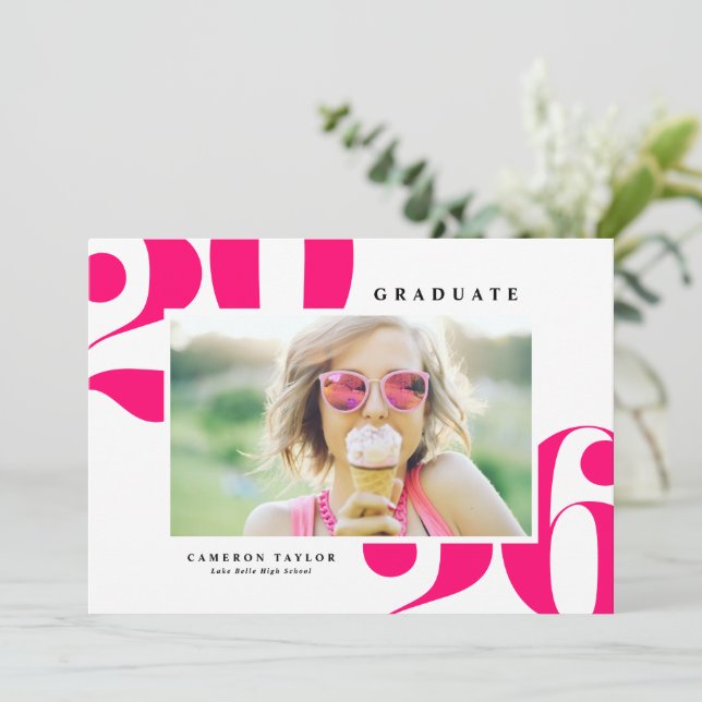 Hot Pink 2025 Bold Typography Photo Graduation Announcement (Standing Front)