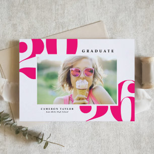 Hot Pink 2025 Bold Typography Photo Graduation Invitation