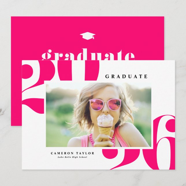 Hot Pink 2025 Bold Typography Photo Graduation Invitation (Front/Back)