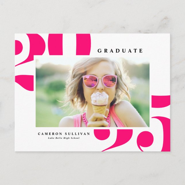 Hot Pink 2025 Bold Typography Photo Graduation Invitation Postcard (Front)