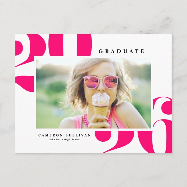 Hot Pink 2025 Bold Typography Photo Graduation Invitation Postcard (Front)