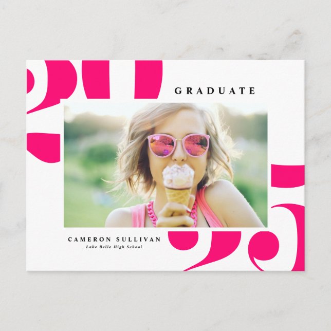 Hot Pink 2026 Bold Typography Photo Graduation Announcement Postcard (Front)