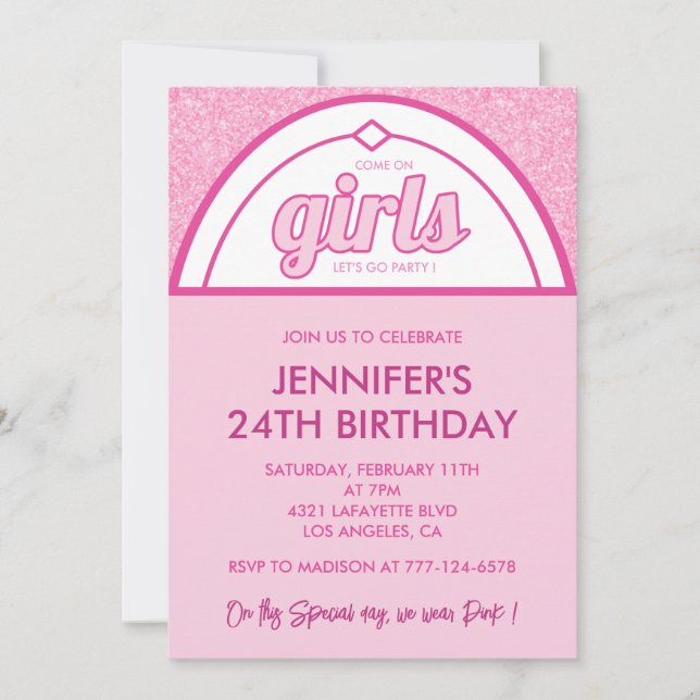 Hot pink 24th birthday invitations Girl Glitter  (Front)