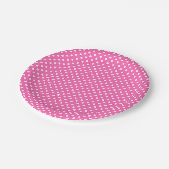 Hot Pink #2 and White Polka Dots Pattern Paper Plate (Angled)