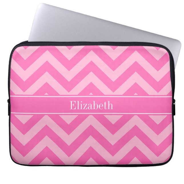 Hot Pink #2 Cotton Candy LG Chevron Name Monogram Laptop Sleeve (Front)