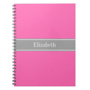 Hot Pink #2, Dark Grey Ribbon Name Monogram Notebook