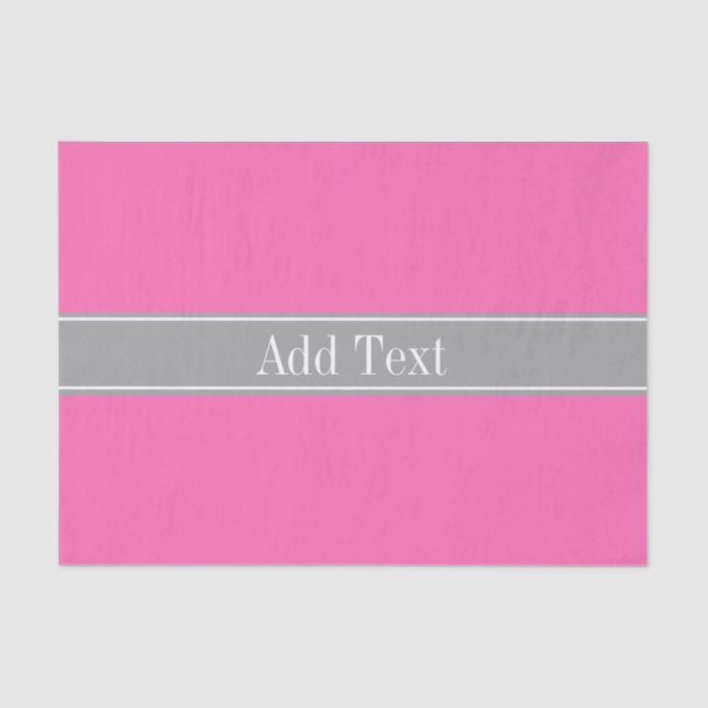 Hot Pink #2, Dark Grey Ribbon Name Monogram Tissue Paper (Front)