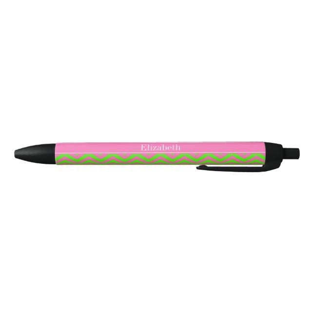 Hot Pink #2 Lime Green LG Chevron Name Monogram Black Ink Pen (Bottom)