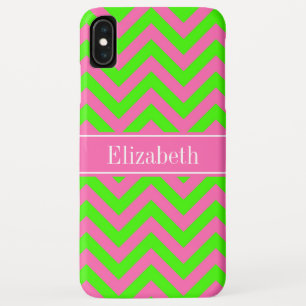 Hot Pink #2 Lime Green LG Chevron Name Monogram iPhone XS Max Case