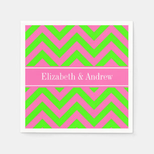 Hot Pink #2 Lime Green LG Chevron Name Monogram Napkin