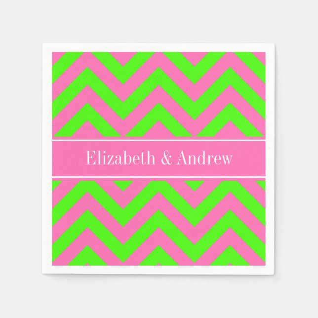 Hot Pink #2 Lime Green LG Chevron Name Monogram Napkin (Front)