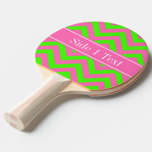 Hot Pink #2 Lime Green LG Chevron Name Monogram Ping Pong Paddle (Front Angle)