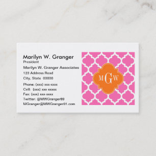 Hot Pink#2  Moroccan #5 Pumpkin 3 Initial Monogram Business Card