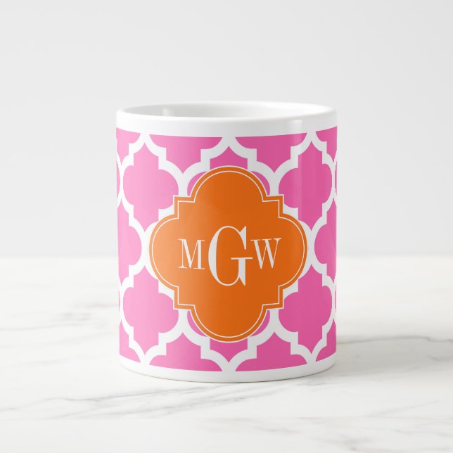 Hot Pink#2  Moroccan #5 Pumpkin 3 Initial Monogram Large Coffee Mug (Front)