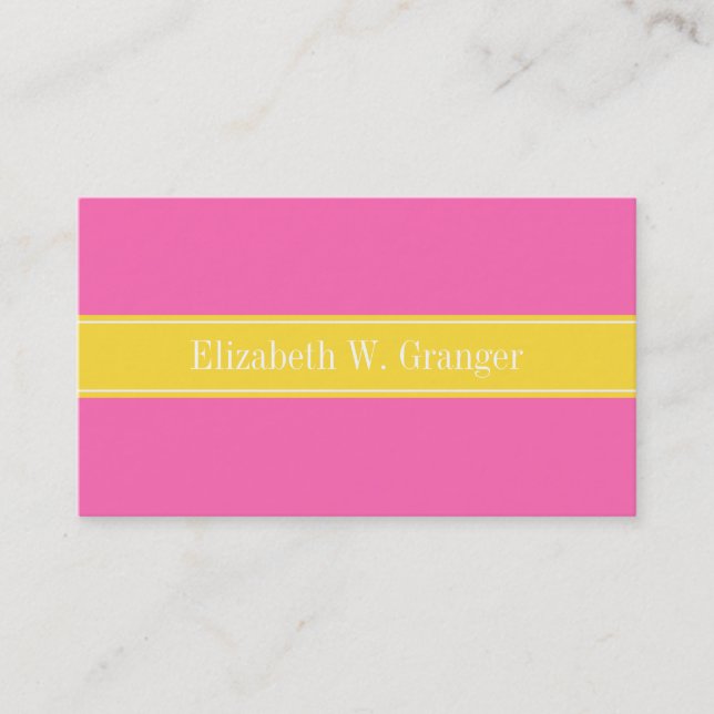 Hot Pink #2, Pineapple Ribbon Name Monogram Business Card (Front)
