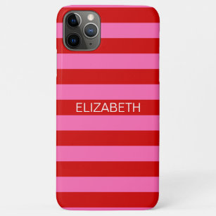Hot Pink #2, Red Horiz Preppy Stripe Name Monogram Case-Mate iPhone Case