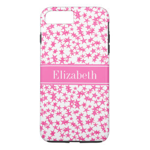 Hot Pink 2 Stars White BG, Hot Pink Name Monogram iPhone 8 Plus/7 Plus Case
