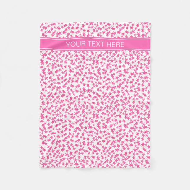 Hot Pink 2 Stars White BG, Hot Pink Name Monogram Fleece Blanket (Front)