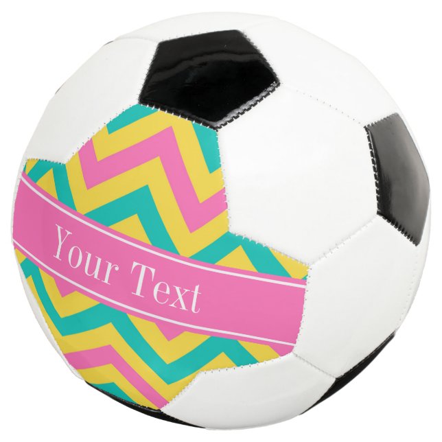 Hot Pink 2 Teal Pineapple LG Chevron Name Monogram Football (Three Quarter)