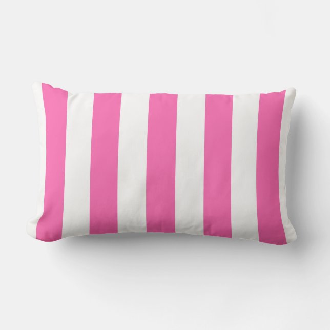Hot Pink #2 White XL Stripes Pattern Lumbar Cushion (Front)