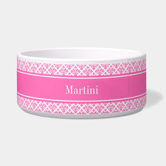Hot Pink 2 Wht Damask #3 Hot Pink Name Monogram (Front)