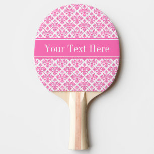 Hot Pink 2 Wht Damask #3 Hot Pink Name Monogram Ping Pong Paddle