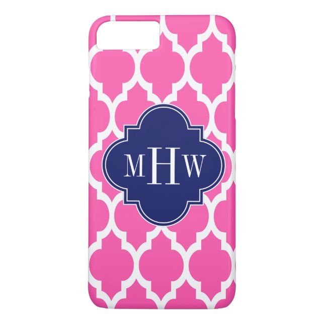 Hot Pink #2 Wht Moroccan #4 Navy Name Monogram Case-Mate iPhone Case (Back)