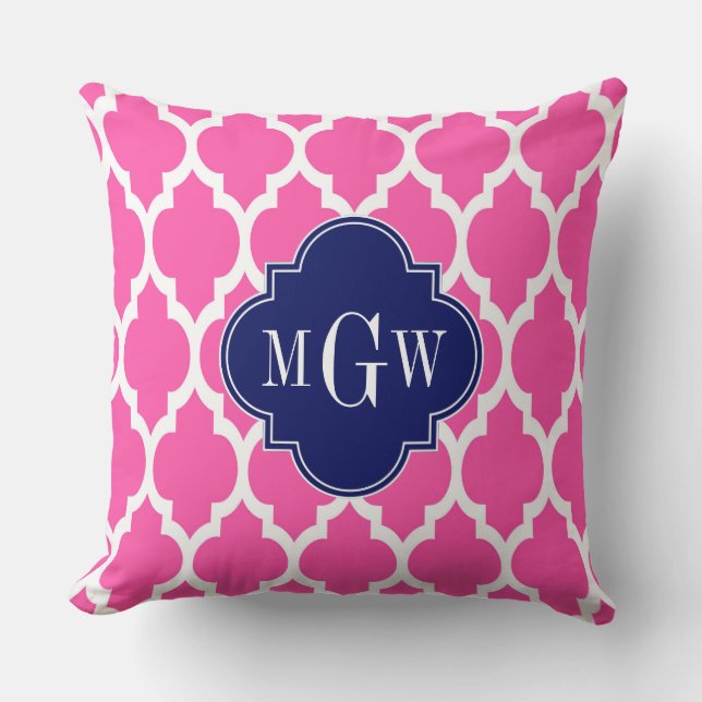 Hot Pink #2 Wht Moroccan #4 Navy Name Monogram Cushion (Front)