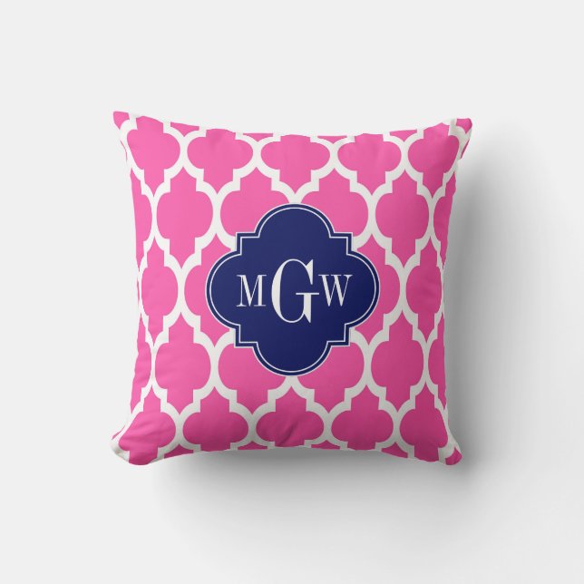 Hot Pink #2 Wht Moroccan #4 Navy Name Monogram Cushion (Front)