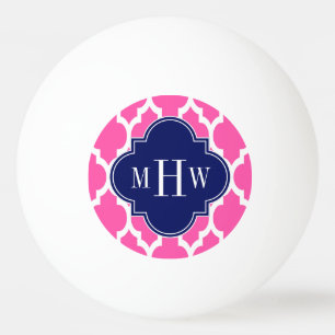 Hot Pink #2 Wht Moroccan #4 Navy Name Monogram Ping Pong Ball