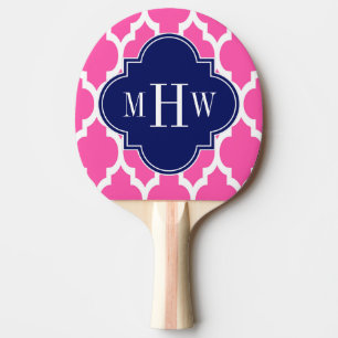 Hot Pink #2 Wht Moroccan #4 Navy Name Monogram Ping Pong Paddle