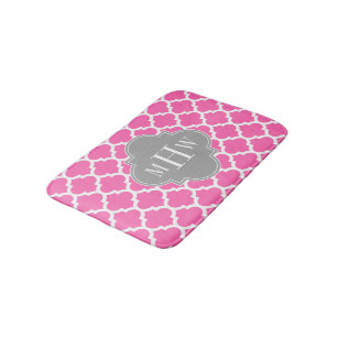 Hot Pink #2 Wht Moroccan #5 Dk Grey Name Monogram Bath Mat