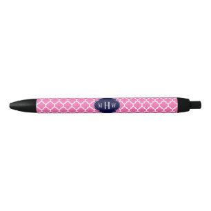 Hot Pink#2 Wht Moroccan #5 Navy 3 Initial Monogram Black Ink Pen