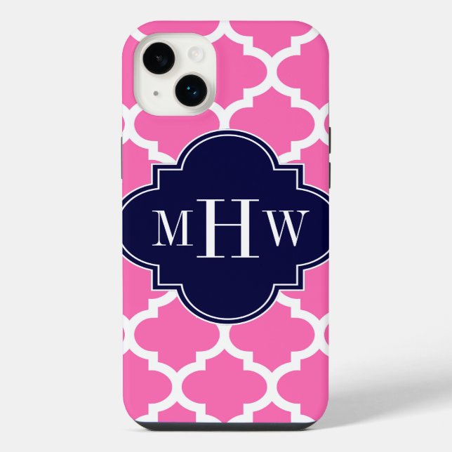 Hot Pink#2 Wht Moroccan #5 Navy 3 Initial Monogram iPhone Case (Back)