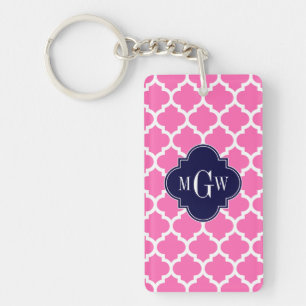 Hot Pink#2 Wht Moroccan #5 Navy 3 Initial Monogram Key Ring