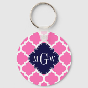 Hot Pink#2 Wht Moroccan #5 Navy 3 Initial Monogram Key Ring