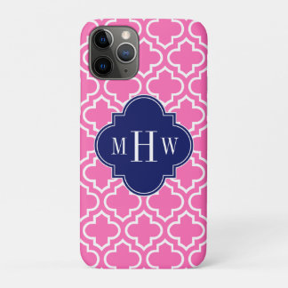 Hot Pink#2 Wht Moroccan #6 Navy 3 Initial Monogram iPhone 11 Pro Case