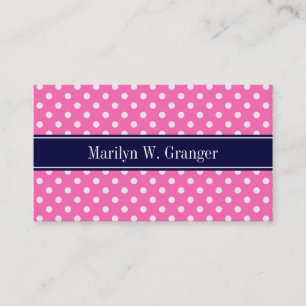 Hot Pink #2 Wht Polka Dots Navy Blue Name Monogram Business Card