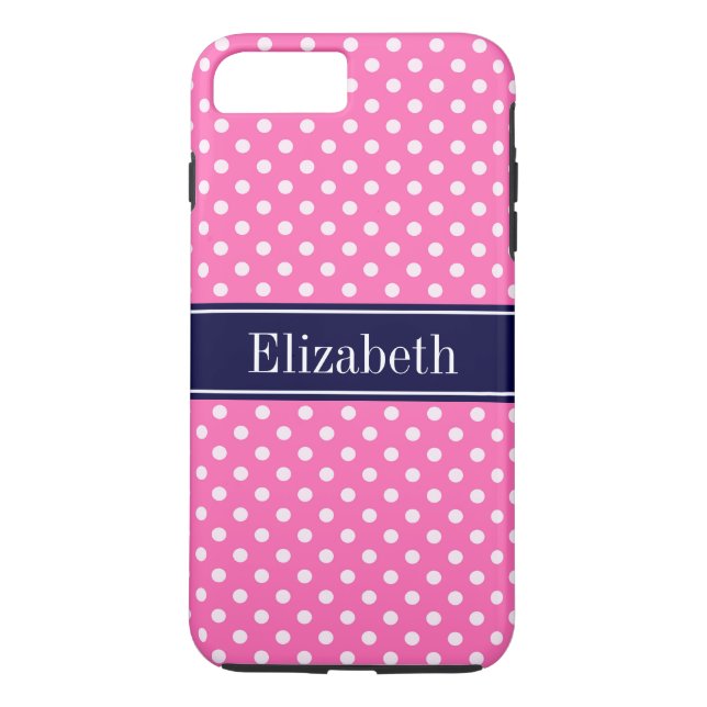 Hot Pink #2 Wht Polka Dots Navy Blue Name Monogram Case-Mate iPhone Case (Back)