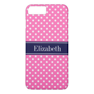 Hot Pink #2 Wht Polka Dots Navy Blue Name Monogram iPhone 8 Plus/7 Plus Case
