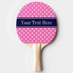 Hot Pink #2 Wht Polka Dots Navy Blue Name Monogram Ping Pong Paddle