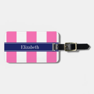 Hot Pink #2 XL Stripes, Navy 5c Name Monogram Luggage Tag