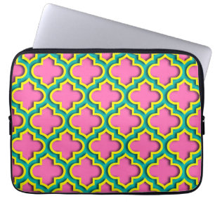 Hot Pink #2, Yellow, Teal Moroccan Quatrefoil #5DS Laptop Sleeve