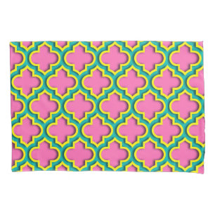 Hot Pink #2, Yellow, Teal Moroccan Quatrefoil #5DS Pillowcase