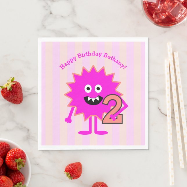 Hot Pink 2nd Birthday Girl Monster Cute Fun Modern Napkin (Insitu)