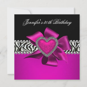 Hot Pink 30th Birthday Party Zebra Black Invitation